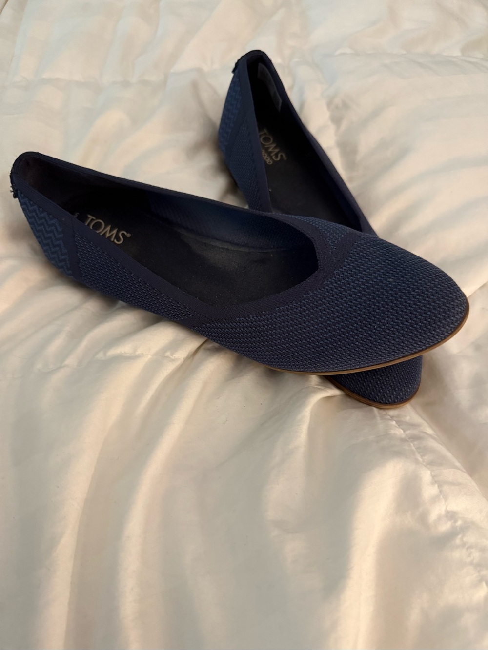 TOMS Navy Knit Slip-On Ballet Flats